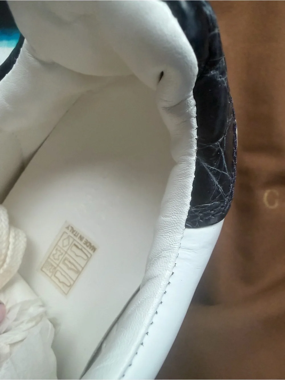 Gucci White Leather Sneaker with Red & Navy Web Stripe